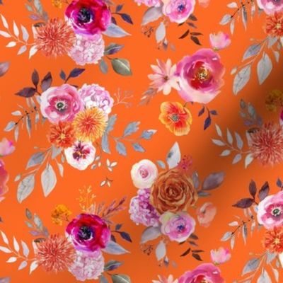 Summer Bliss Hot Pink and Orange Watercolor Floral // Orange