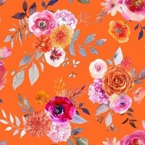 Summer Bliss Hot Pink and Orange Watercolor Floral // Orange