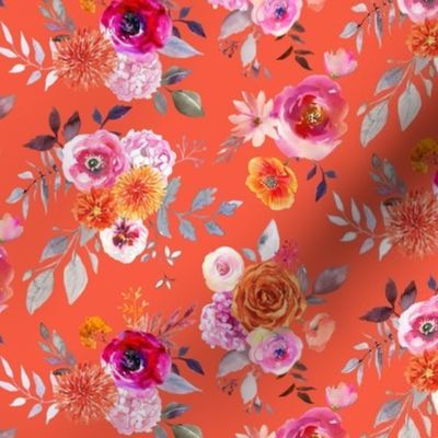 Summer Bliss Hot Pink and Orange Watercolor Floral // Pomegranate