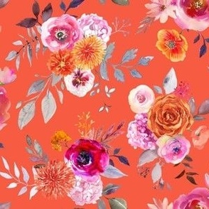 Summer Bliss Hot Pink and Orange Watercolor Floral // Pomegranate
