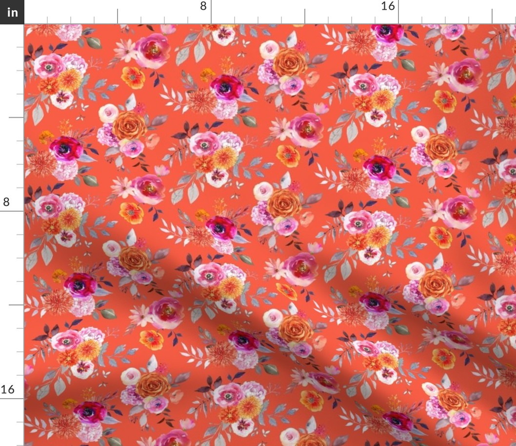 Summer Bliss Hot Pink and Orange Watercolor Floral // Pomegranate