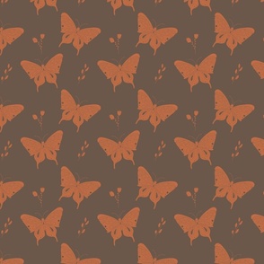  Butterflies and flowers Pattern On Brown 