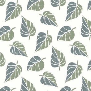 Leaves in Grey and Green on a Cream Background 