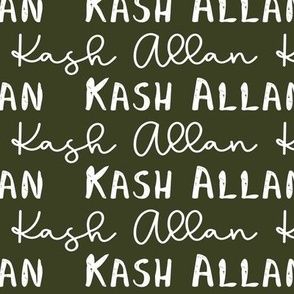custom name fabric -Kash Allan on dark olive green