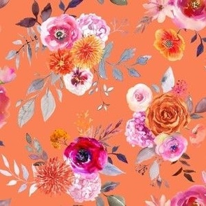Summer Bliss Hot Pink and Orange Watercolor Floral // Persimmon