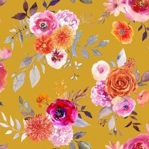 Summer Bliss Hot Pink and Orange Watercolor Floral // Mustard