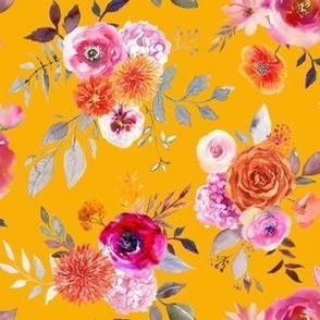 Summer Bliss Hot Pink and Orange Watercolor Floral // Tangerine
