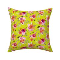Summer Bliss Hot Pink and Orange Watercolor Floral // Chartruese 