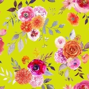 Summer Bliss Hot Pink and Orange Watercolor Floral // Chartruese 