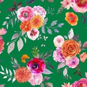 Summer Bliss Hot Pink and Orange Watercolor Floral // Kelly Green