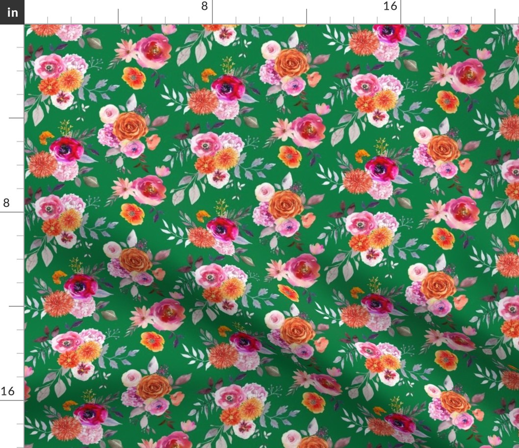 Summer Bliss Hot Pink and Orange Watercolor Floral // Kelly Green