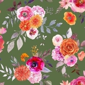 Summer Bliss Hot Pink and Orange Watercolor Floral // Greenery
