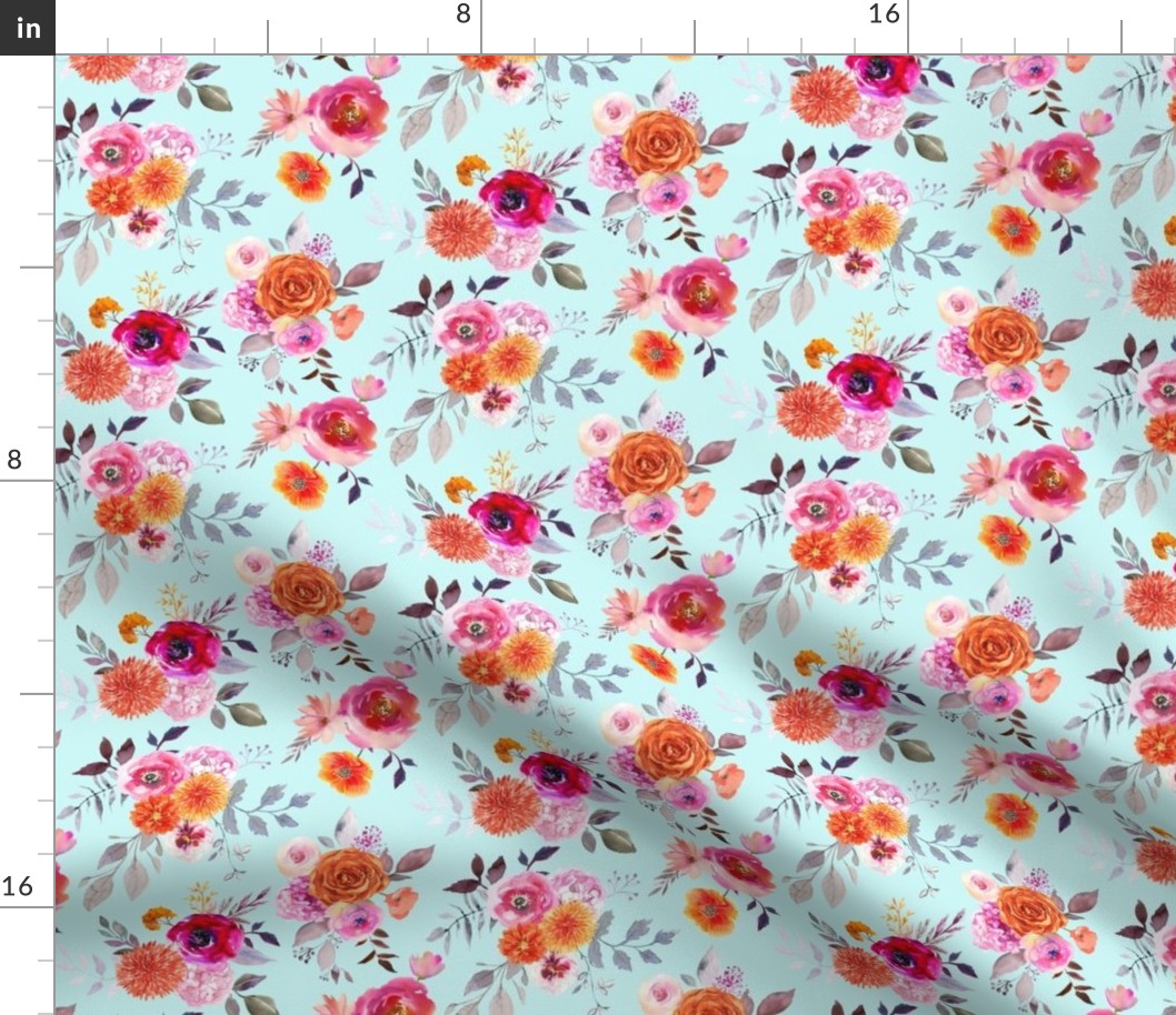 Summer Bliss Hot Pink and Orange Watercolor Floral // Mint