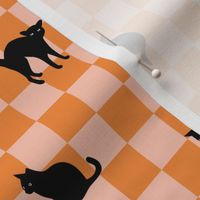 Nineties retro cats - cat silhouette on checker vintage pet design modernist pop art style halloween orange blush