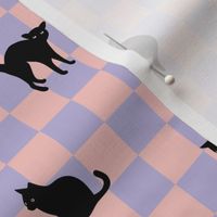 Nineties retro cats - cat silhouette on checker vintage pet design modernist pop art style pastel blush lilac girls halloween palette