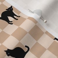 Nineties retro cats - cat silhouette on checker vintage pet design modernist pop art style beige tan