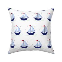 Sailboat blue navy green stars waves hobie cat beetle cat sailboat white