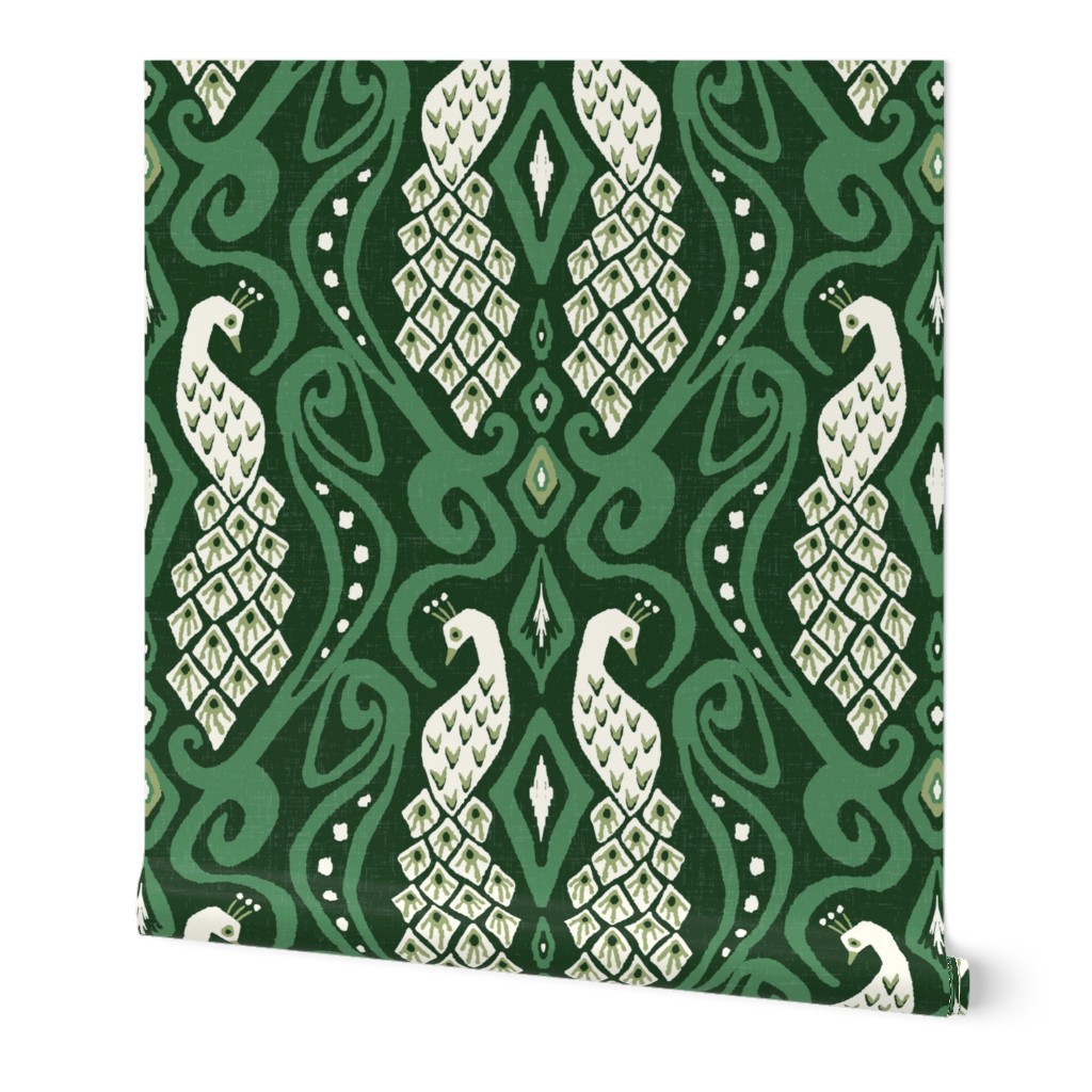 peacock ikat/white on green/large