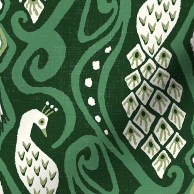 peacock ikat/white on green/large