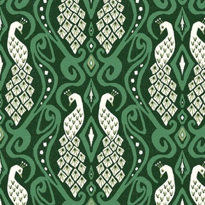 peacock ikat/white on green/large