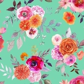 Summer Bliss Hot Pink and Orange Watercolor Floral // Aqua