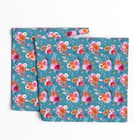 Summer Bliss Hot Pink and Orange Watercolor Floral // Island Teal
