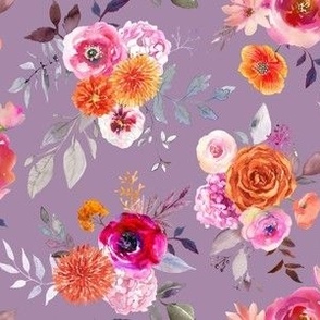 Summer Bliss Hot Pink and Orange Watercolor Floral // Boho Violet
