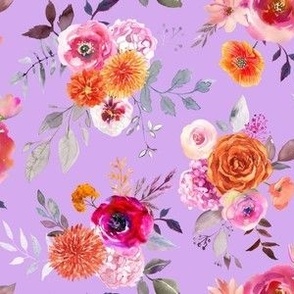 Summer Bliss Hot Pink and Orange Watercolor Floral // Lavander 