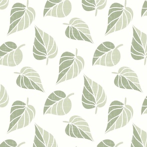 Leaves in Green and Light Green on a Cream Background  