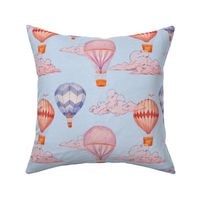 vintage hot air balloon travel in blue sky, medium scale