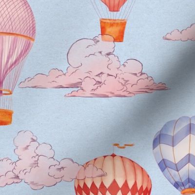 vintage hot air balloon travel in blue sky, medium scale