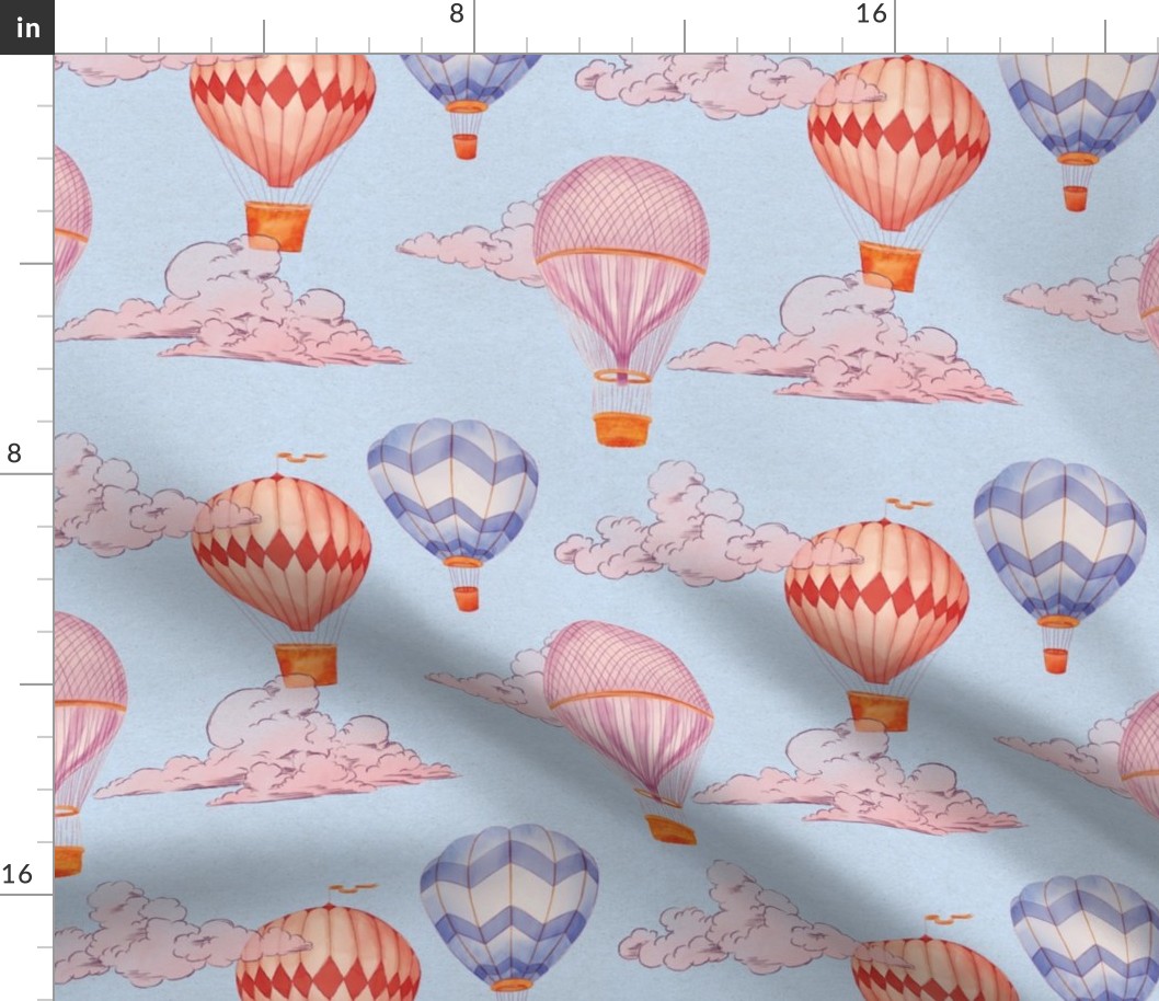 vintage hot air balloon travel in blue sky, medium scale