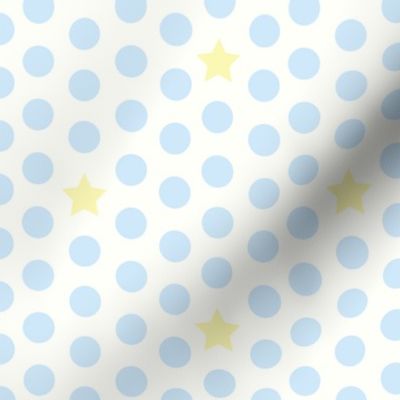 Baby Blue Polka Dots with Yellow Stars on White Medium 