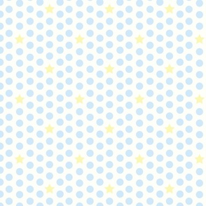 Baby Blue Polka Dots with Yellow Stars on White Medium 