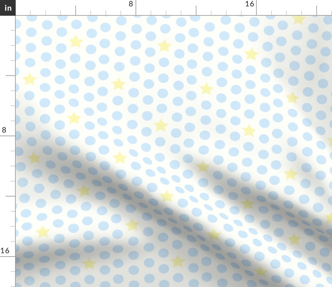 Baby Blue Polka Dots with Yellow Stars on White Medium 