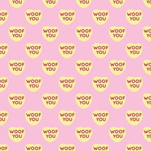 woof you convoheart 2 inch halfdrop on pink