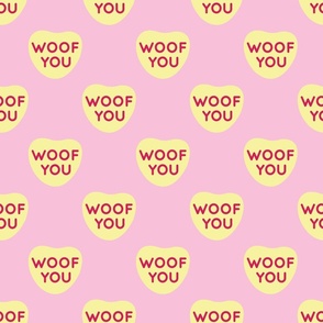 woof you convoheart 3 inch halfdrop on pink