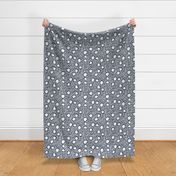 Hand Drawn Doodle Floral Dots, Navy Blue and White (Medium Scale)