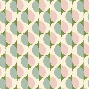 Pastel retro geometric / Small scale / Green+baby pink+sage