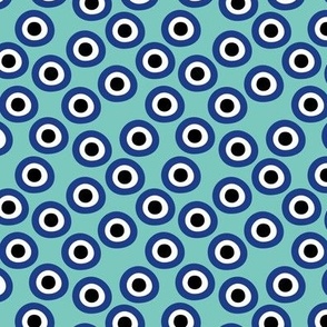 Minimalist retro evil eye - irregular circles and dots arabic abstract symbol on turquoise teal blue SMALL