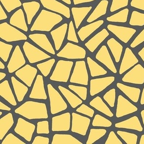 Hand Drawn Cracked Kintsugi Mosaic, Dark Grey and Mustard Yellow (Medium Scale)