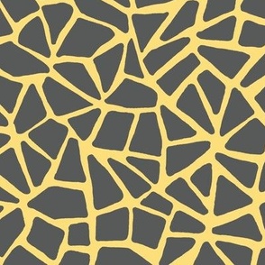 Hand Drawn Cracked Kintsugi Mosaic, Mustard Yellow on Dark Grey (Medium Scale)