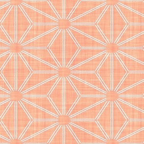 Geometric Asanoha Star Batik Block Print in Peach Fuzz and White (Medium Scale)