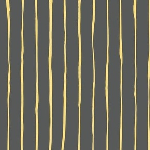 Hand Drawn Doodle Pinstripes, Mustard Yellow on Dark Grey (Medium Scale)