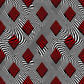 Maximalist Zebra Striped Diamonds Motif, Black White and Red (Medium Scale)