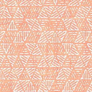 Vintage Geometric Striped Triangles Batik Block Print in Peach Fuzz and White (Large Scale)