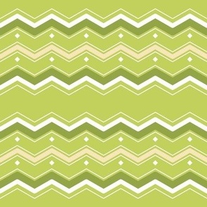 Horizontal Retro Zigzag Geometric in Green, White and Yellow - 4x4