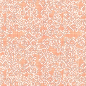 Boho Ikat Flowers Batik Block Print in Peach Fuzz and White (Medium Scale)