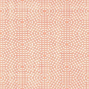 Batik Block Print Tribal Hexagon Dots Mosaic in Peach Fuzz and White (Medium Scale)