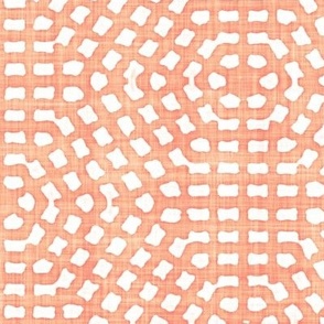 Batik Block Print Tribal Hexagon Dots Mosaic in Peach Fuzz and White (Large Scale)